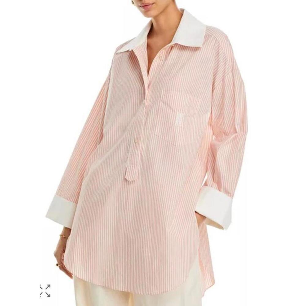 NWOT MALENE BIRGER Maye Pink Stripe Oversized Shirt|Scandi-Chic Coastal|Size 10